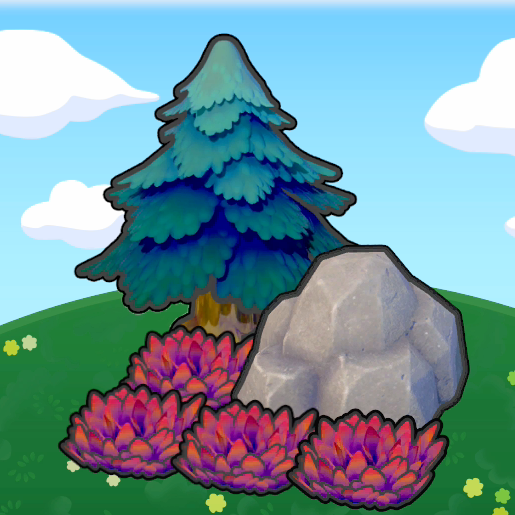 Pointy tree-shaded rocky tall grass